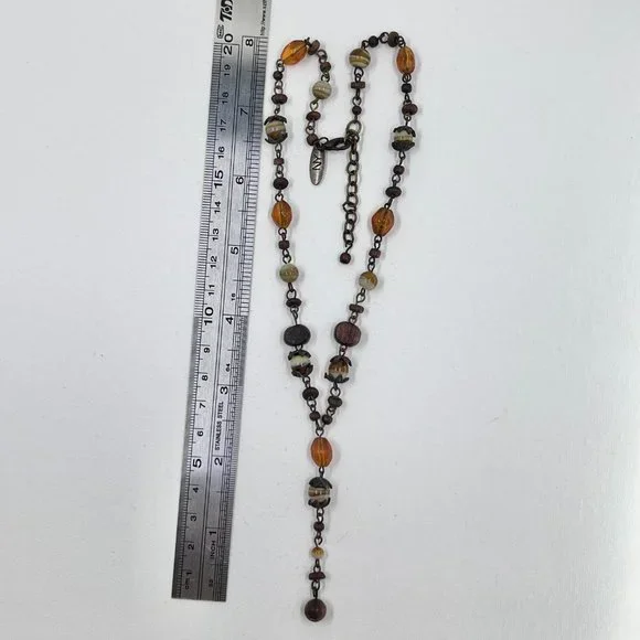 NWOT - NY & CO - Brown, Orange & Cream Beaded BOHO Style “Y” 16” Necklace - Picture 4 of 8